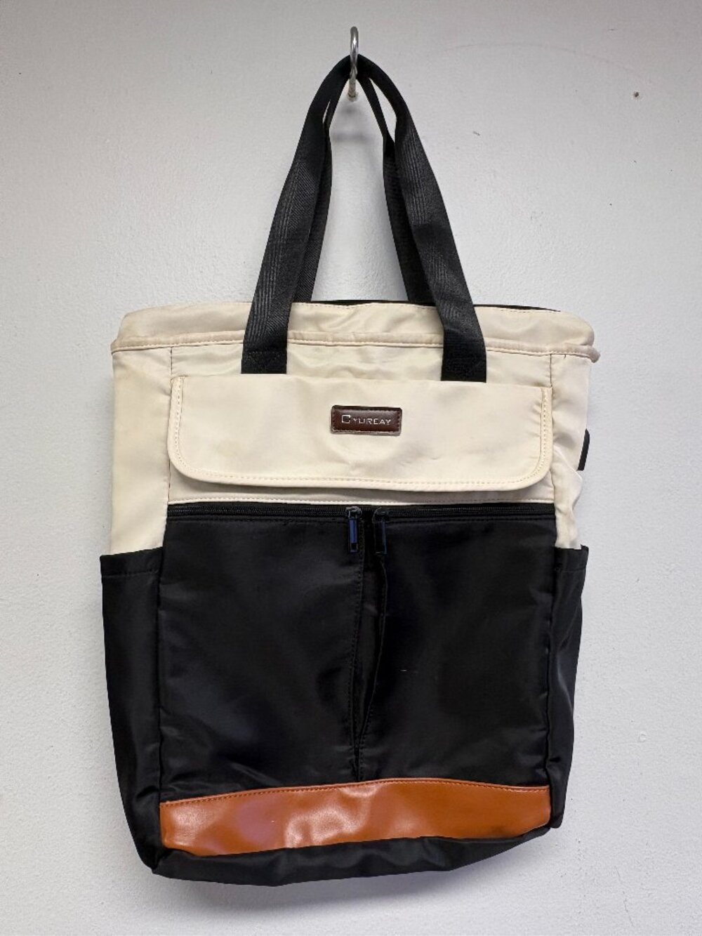 Cyureay Convertible Laptop Tote Backpack Cream & Black USB Port